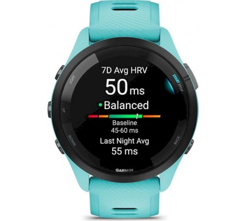 Смарт-годинник Garmin Forerunner 265 Black Bezel with Aqua Case and Aqua/Black Silicone Band (010-02810-52)