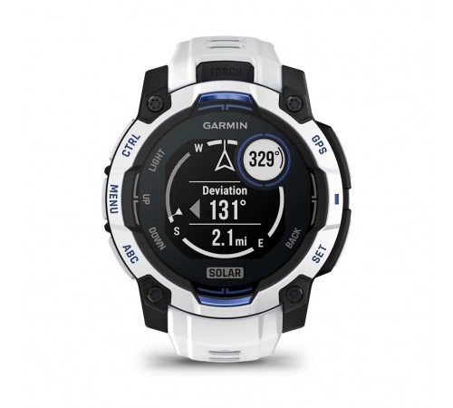 Смарт-годинник Garmin Instinct 3 45mm Solar Whitestone with Whitestone/Bolt Blue Silicone (010-02934-43)