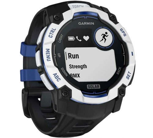 Смарт-годинник Garmin Instinct 3 50mm Solar Whitestone with Black/Bolt Blue Silicone (010-02935-43)