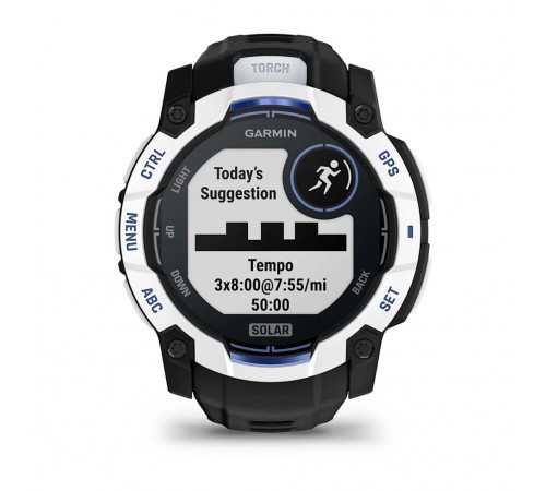 Смарт-годинник Garmin Instinct 3 50mm Solar Whitestone with Black/Bolt Blue Silicone (010-02935-43)