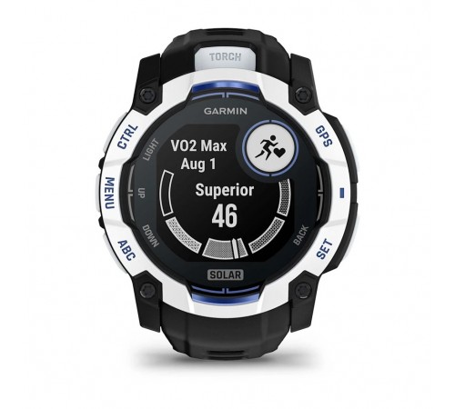 Смарт-годинник Garmin Instinct 3 50mm Solar Whitestone with Black/Bolt Blue Silicone (010-02935-43)