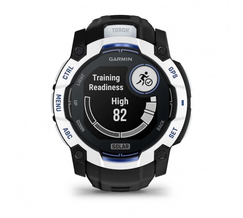 Смарт-годинник Garmin Instinct 3 50mm Solar Whitestone with Black/Bolt Blue Silicone (010-02935-43)