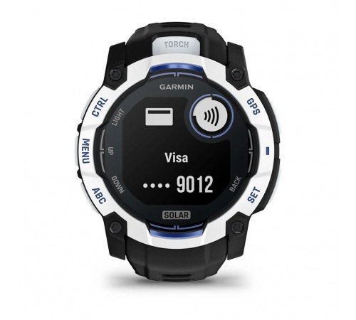 Смарт-годинник Garmin Instinct 3 50mm Solar Whitestone with Black/Bolt Blue Silicone (010-02935-43)