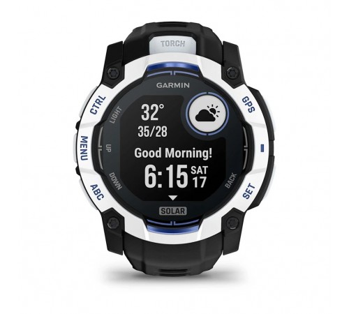 Смарт-годинник Garmin Instinct 3 50mm Solar Whitestone with Black/Bolt Blue Silicone (010-02935-43)