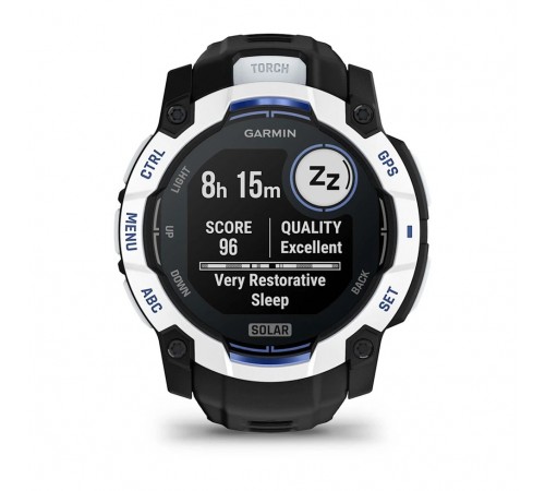 Смарт-годинник Garmin Instinct 3 50mm Solar Whitestone with Black/Bolt Blue Silicone (010-02935-43)