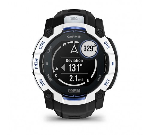 Смарт-годинник Garmin Instinct 3 50mm Solar Whitestone with Black/Bolt Blue Silicone (010-02935-43)
