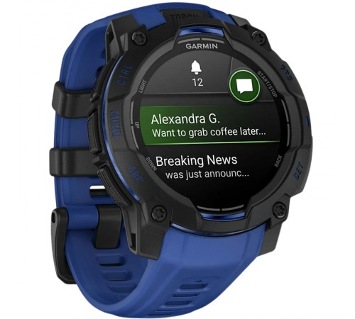 Смарт-годинник Garmin Instinct 3 45mm AMOLED Black with Bolt Blue/Black Silicone (010-02936-43)