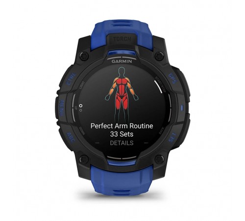 Смарт-годинник Garmin Instinct 3 45mm AMOLED Black with Bolt Blue/Black Silicone (010-02936-43)