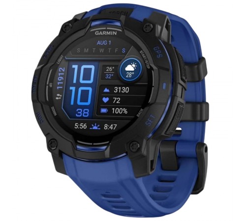 Смарт-годинник Garmin Instinct 3 45mm AMOLED Black with Bolt Blue/Black Silicone (010-02936-43)
