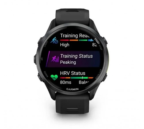 Смарт-годинник Garmin Forerunner 970 Black Carbon Gray DLC Titanium with Black/Translucent Whitestone Silicone with Slate Buckle (010-02969-60)