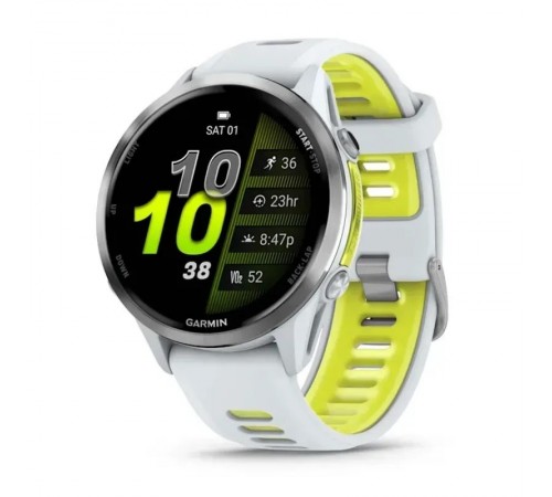 Смарт-годинник Garmin Forerunner 970 Whitestone Titanium with Whitestone/Translucent Amp Yellow Silicone with Silver Buckle (010-02969-61)