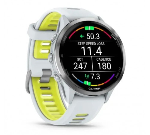 Смарт-годинник Garmin Forerunner 970 Whitestone Titanium with Whitestone/Translucent Amp Yellow Silicone with Silver Buckle (010-02969-61)