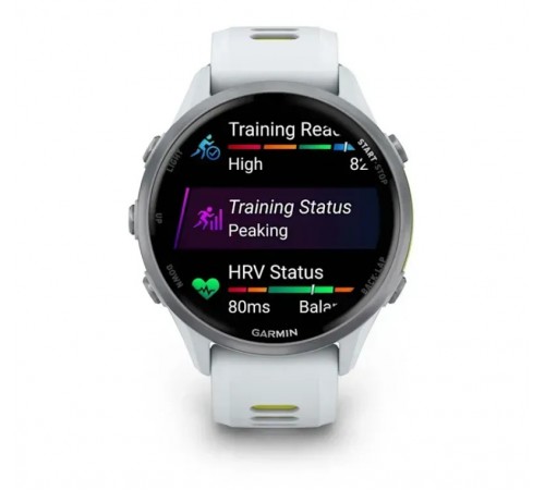 Смарт-годинник Garmin Forerunner 970 Whitestone Titanium with Whitestone/Translucent Amp Yellow Silicone with Silver Buckle (010-02969-61)