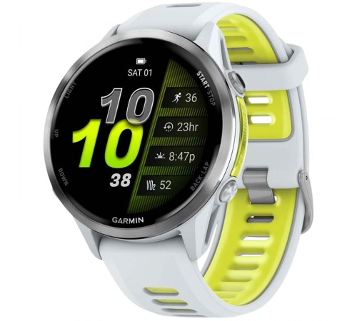 Смарт-годинник Garmin Forerunner 970 Whitestone Titanium with Whitestone/Translucent Amp Yellow Silicone with Silver Buckle (010-02969-61)