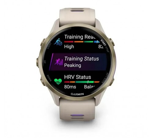 Смарт-годинник Garmin Forerunner 970 French Gray Soft Gold Titanium with French Gray/Translucent Indigo Silicone with Soft Gold Buckle (010-02969-62)
