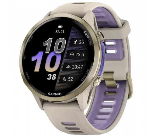 Смарт-годинник Garmin Forerunner 970 French Gray Soft Gold Titanium with French Gray/Translucent Indigo Silicone with Soft Gold Buckle (010-02969-62)