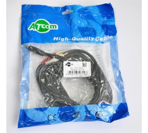 Аудіо-кабель Atcom (10709) mini-jack 3.5мм(M)-2xRCA-тюльпан(M) 5м пакет