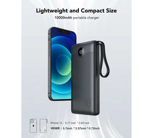 Універсальна мобільна батарея Veger C10 10000mAh, Black (1283126526848)