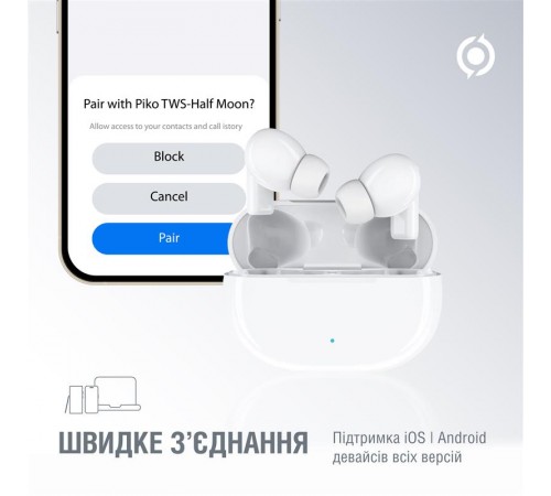 Bluetooth-гарнiтура Piko TWS-HalfMoon White (1283126583391)