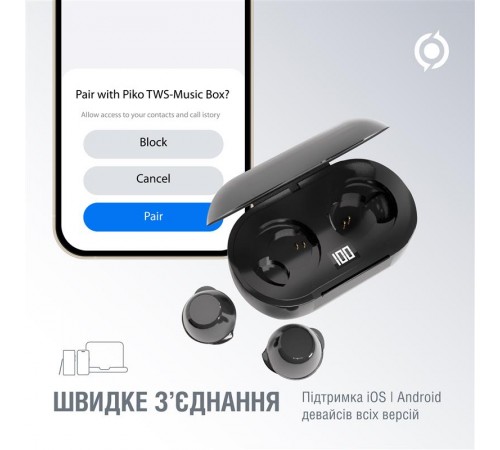 Bluetooth-гарнiтура Piko TWS-MusicBox Black (1283126583414)