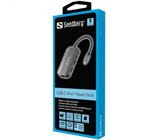 Док-станція Sandberg USB-C 100W 6in1 (136-33)