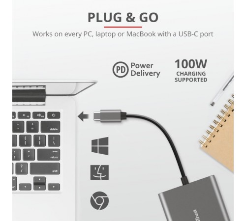 USB-хаб Trust Dalyx Aluminium USB Type-C 3-в-1 (23772)