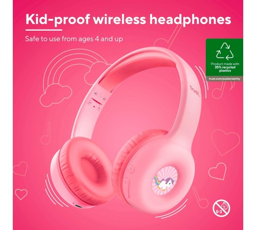 Bluetooth-гарнітура Trust On-ear Nouna Kids, Wireless Pink (25274)