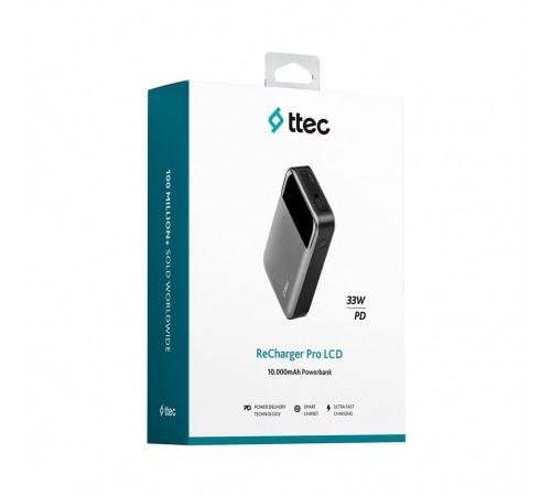 Універсальна мобільна батарея Ttec 10000mAh ReCharger Pro LCD PD 30W Space Gray (2BB214UG)