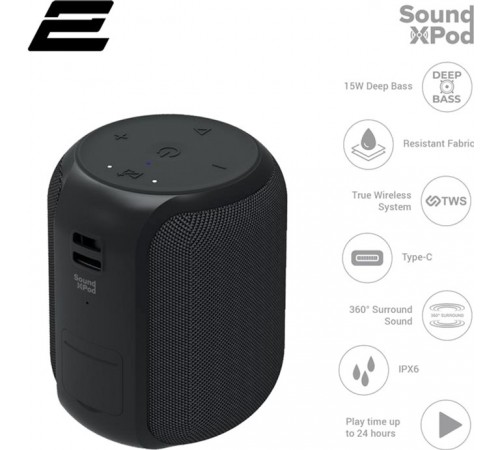 Акустична система 2E SoundXPod TWS MP3 Wireless Waterproof Black (2E-BSSXPWBK)