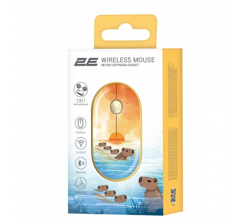 Миша бездротова 2E MF300 Capybara Sunset Silent WL BT Yellow (2E-MF300WCAPIBARAYW)