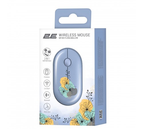 Миша бездротова 2E MF300 Flora Mallow Silent WL BT Blue (2E-MF300WFLORABL)