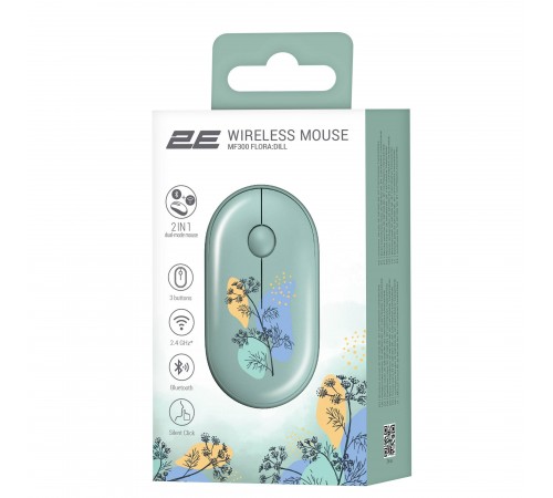 Миша бездротова 2E MF300 Flora Dill Silent WL BT Green (2E-MF300WFLORAGN)