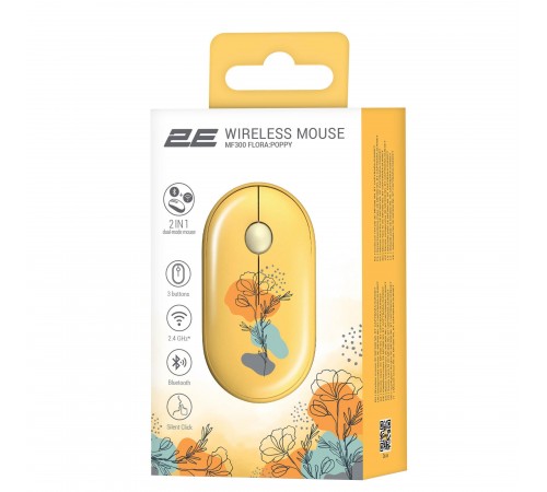 Миша бездротова 2E MF300 Flora Poppy Silent WL BT Yellow (2E-MF300WFLORAYW)