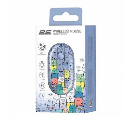 Миша бездротова 2E MF300 Pets Cats Silent WL BT Blue (2E-MF300WPETSBL)