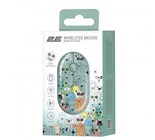 Миша бездротова 2E MF300 Pets Dogs Silent WL BT Green (2E-MF300WPETSGN)