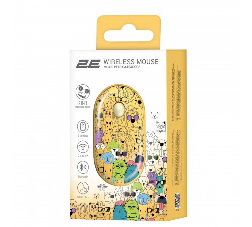 Миша бездротова 2E MF300 Pets Cats&Dogs Silent WL Yellow (2E-MF300WPETSYW)