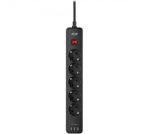 Мережевий фільтр 2E 5хSchuko, 2 м (2E-SP515M2USBBK)