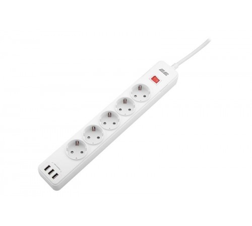 Мережевий фільтр 2E 5хSchuko, 2 м (2E-SP515M2USBWH)
