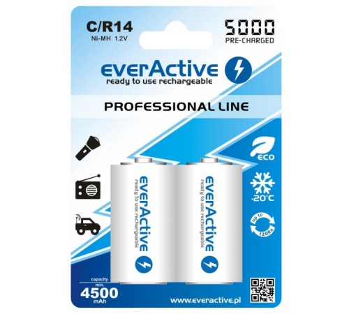 Акумулятор everActive С/HR14 5000mAh BL 2шт Акумулятор everActive С/HR14 5000mAh BL 2шт