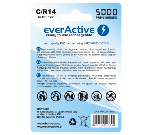 Акумулятор everActive С/HR14 5000mAh BL 2шт Акумулятор everActive С/HR14 5000mAh BL 2шт