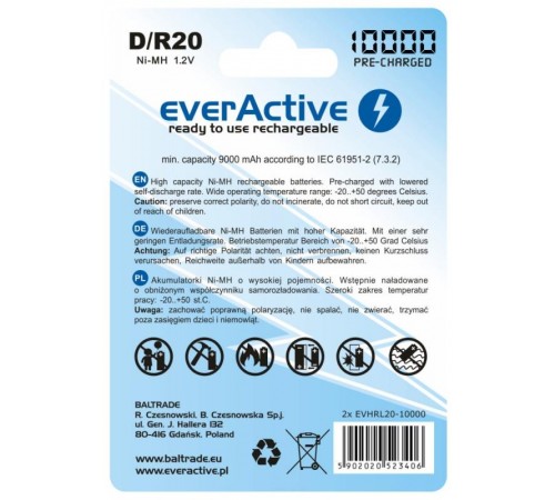 Акумулятор everActive D/HR20 10000mAh BL 2шт Акумулятор everActive D/HR20 10000mAh BL 2шт
