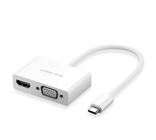 Адаптер Ugreen MM123 HDMI+VGA - USB Type-C (F/M), White (30843)