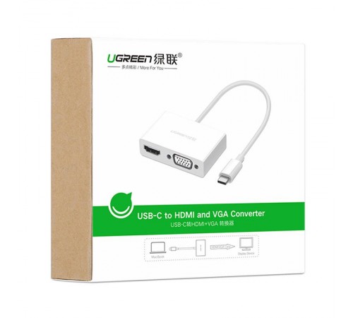Адаптер Ugreen MM123 HDMI+VGA - USB Type-C (F/M), White (30843)