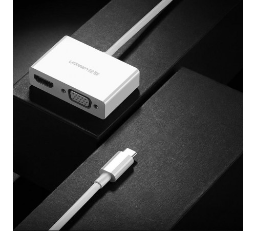 Адаптер Ugreen MM123 HDMI+VGA - USB Type-C (F/M), White (30843)