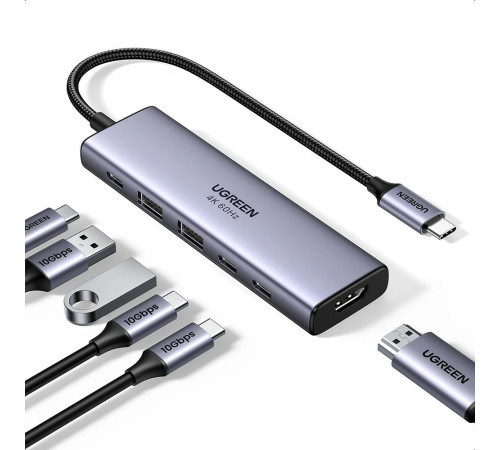 USB-хаб Ugreen CM511 USB 3.2 Type-C - 2xUSB 3.0, HDMI, 2xUSB Type-C PD (35999)