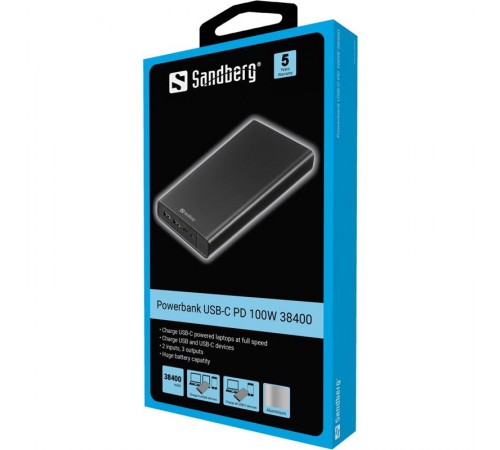 Універсальна мобільна батарея Sandberg Powerbank 38400mAh USB-C PD 100W Black (420-63)