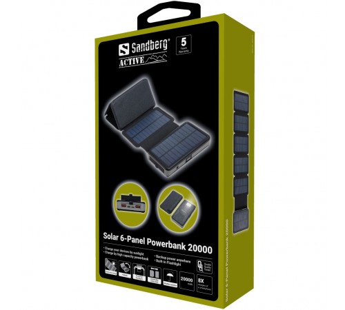 Універсальна сонячна мобільна батарея Sandberg 6-Panel 7.5W 20000mAh (420-73)
