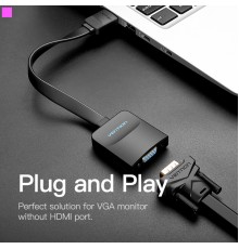 Адаптер Vention Flat HDMI - VGA (M/F), зі звуком і живленням, 0.15 м, чорний (42161)