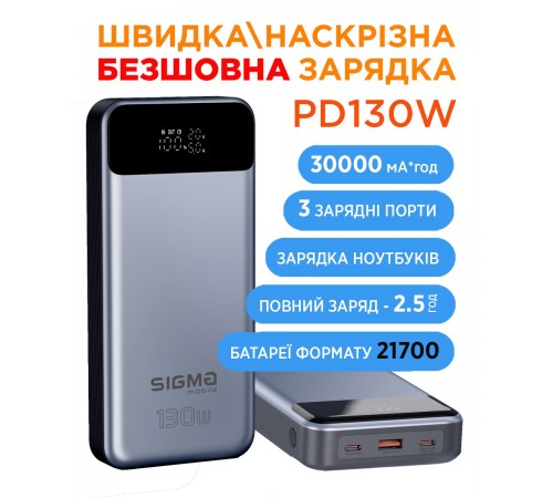 Універсальна мобільна батарея Sigma mobile X-Power SI30A7QLX 30000mAh Silver (4827798479117)
