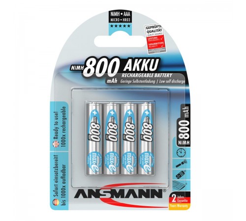 Акумулятори Ansmann AAA/HR03 NI-MH 800 mAh BL 4 шт Акумулятори Ansmann AAA/HR03 NI-MH 800 mAh BL 4 шт
